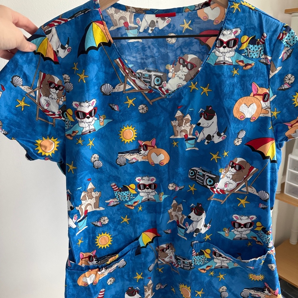Dickies cartoon dog medical scrub top